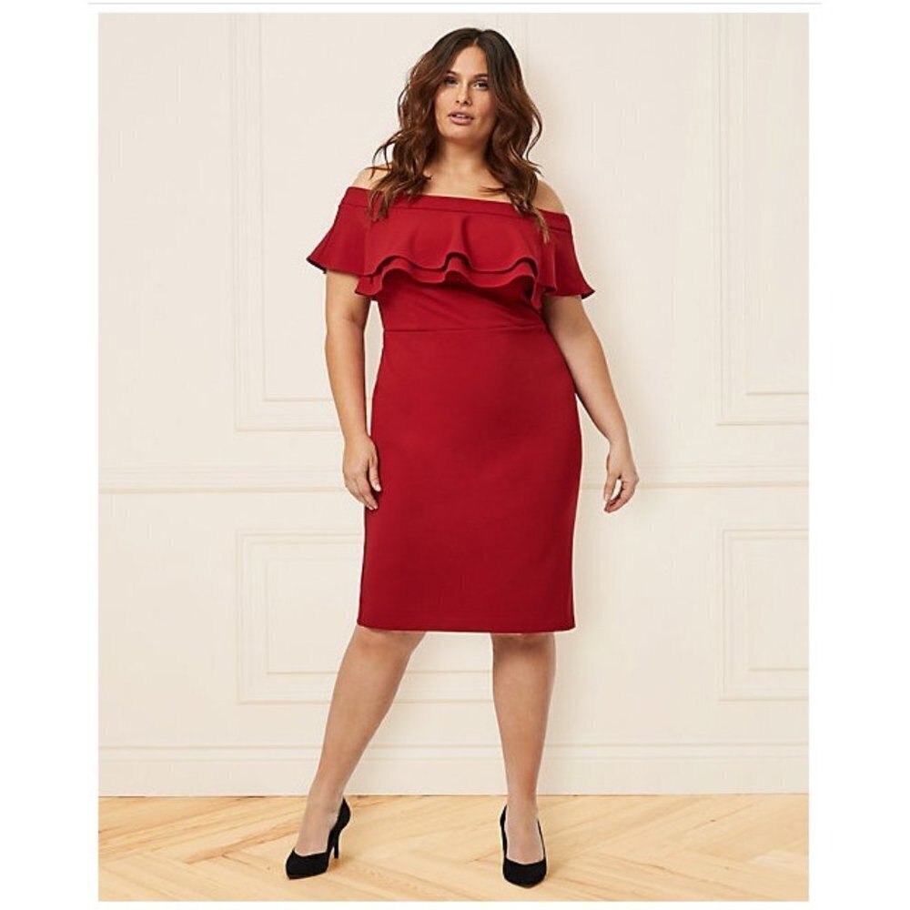 Women Le Chateau Knit Crêpe Off-the-Shoulder Dress Size 2X Red - Picture 1 of 6